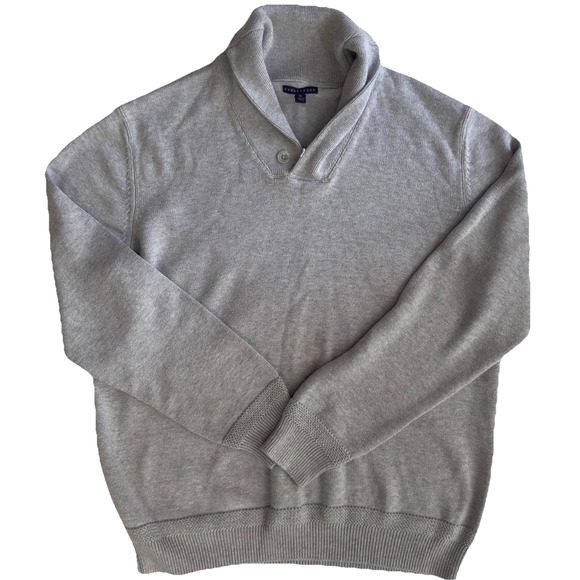 Shawl Collar Sweater Womens XL Gray Button Pullover Classic Thick Knit Preppy - Picture 1 of 7